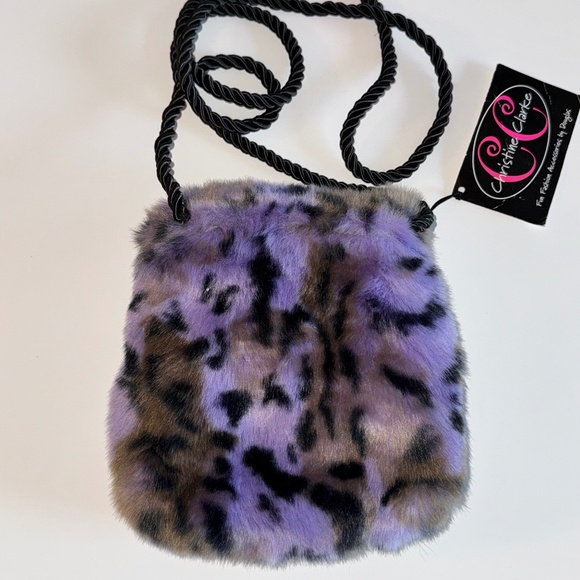 NEW Fuzzy Purple Leopard Mini Crossbody Bag 💜 Faux Fur Y2K Vibe - Picture 2 of 8